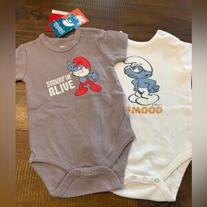 2 SMURF Baby Onesies - Both are Size NB-3 Months. ONE is NEW WITH TAGS